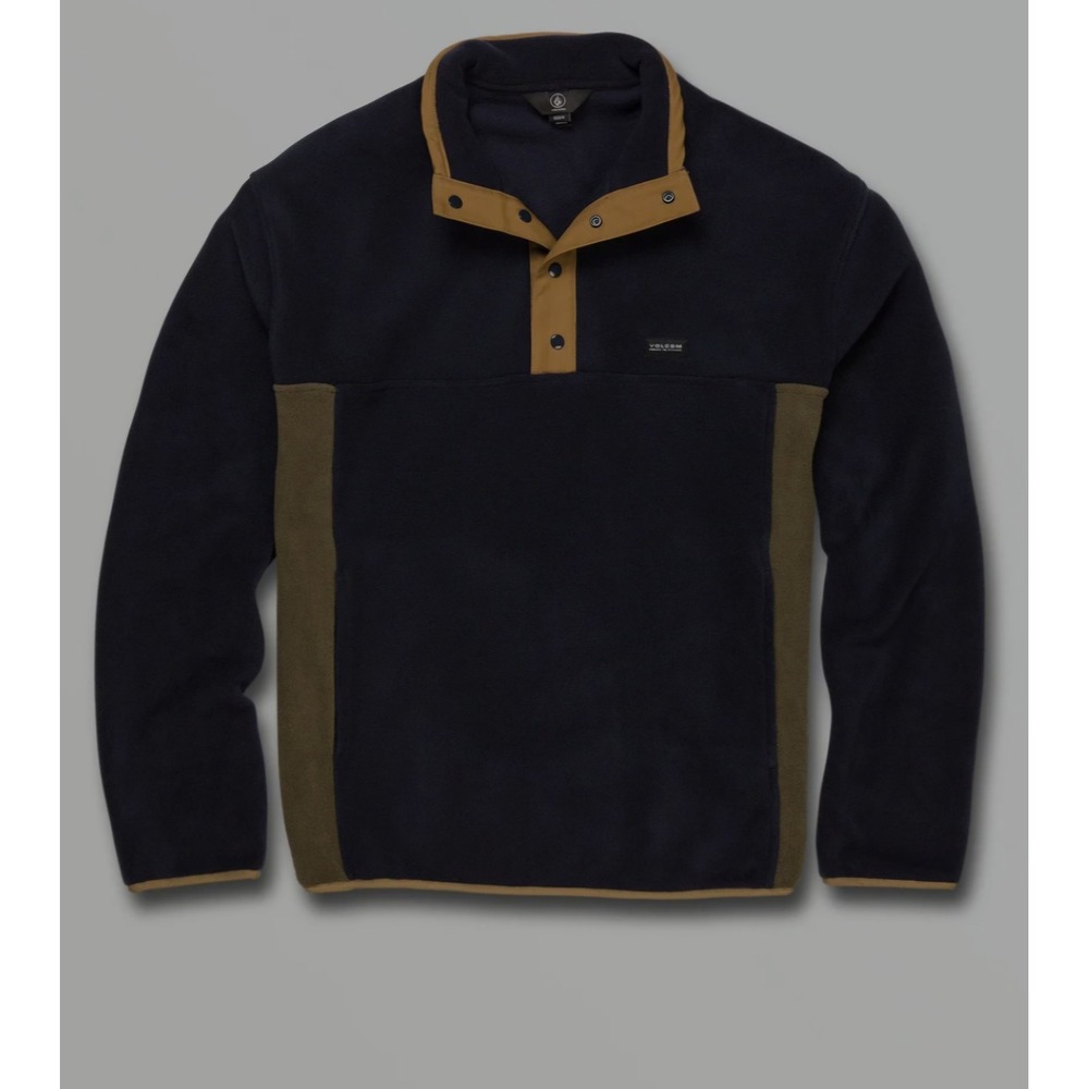 Volcom Navy Olive Green Fleece Snap Neck Pullover Sweatshirt Patagonia‎ inspired